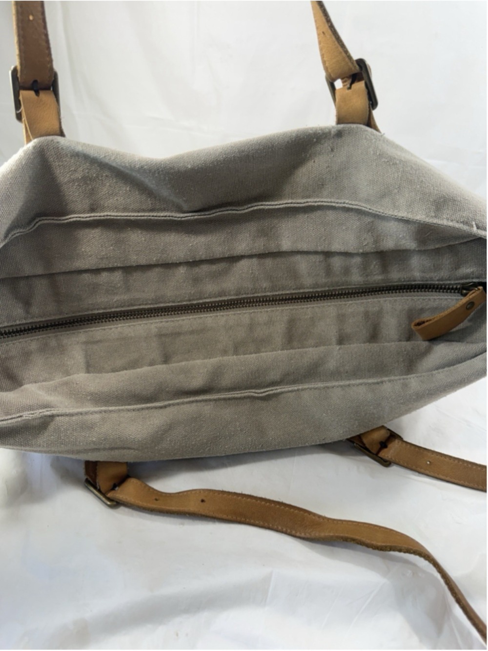 Hearth and Hand With Magnolia Canvas and Leather Tote Bag Khaki - Picture 11 of 16